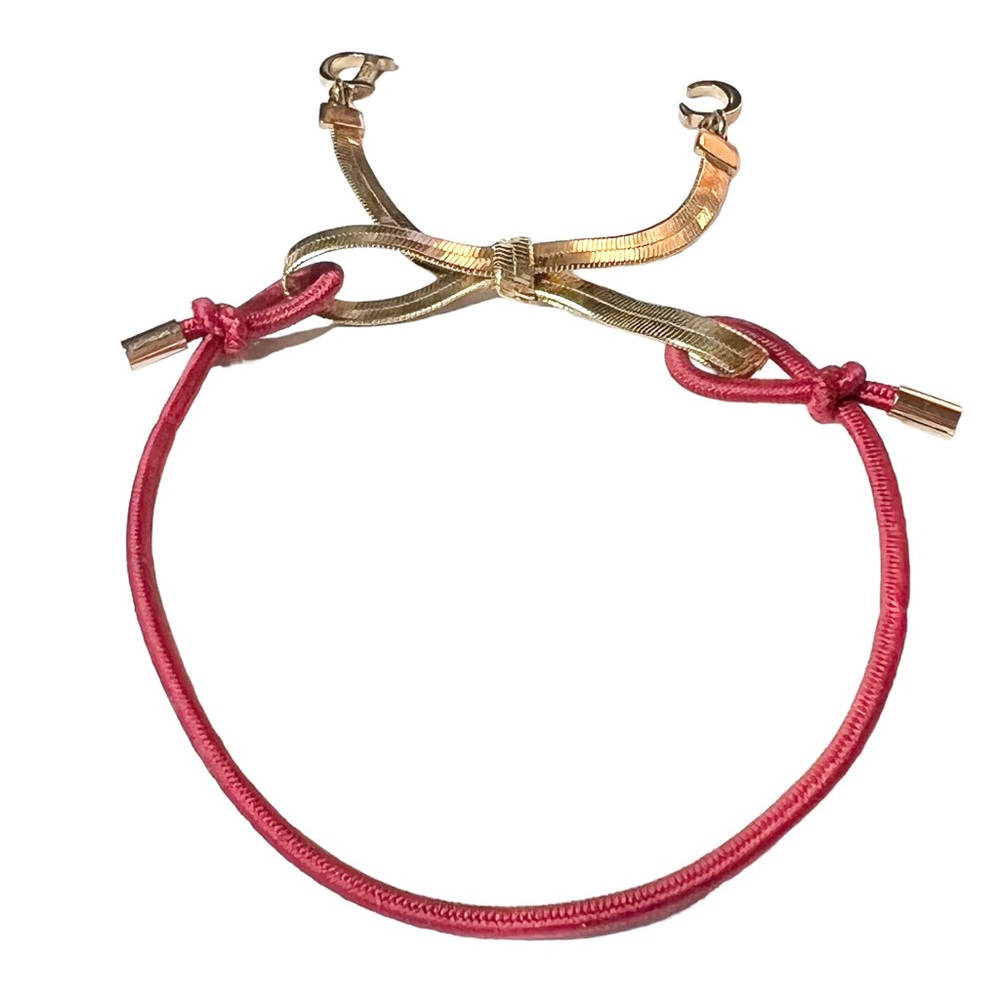 VTG AUTH Christian Dior Red Elastic Gold Chain CD Logo Bow Charm Bracelet - Picture 10 of 12